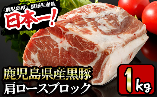 y319-v02 特選！鹿児島産黒豚肩ロースブロック(計1kg) 国産 九州産 黒豚 豚肉 ぶた肉 お肉 ステーキ ロース カタロース ブロック 焼肉 BBQ バーベキュー シチュー 冷凍【財宝】