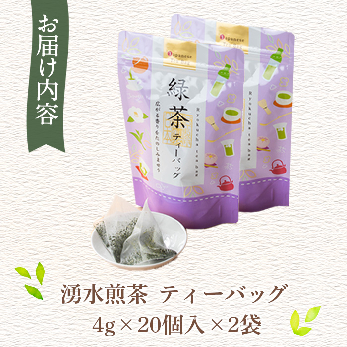 y519 鹿児島県湧水町産！栽培期間中農薬・化学肥料不使用！湧水煎茶ティーバッグ 計40個(20個×2袋) 国産 九州産 鹿児島県産 茶葉 お茶 茶 日本茶 緑茶 煎茶 ティーバッグ ギフト 贈答 プレゼント 贈り物 【神田茶園】
