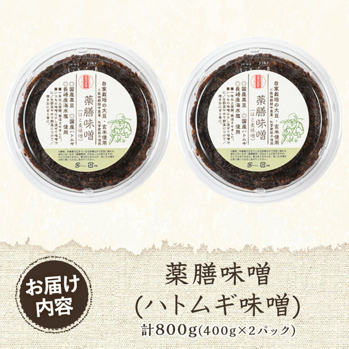 y456 《数量限定》薬膳味噌(ハトムギ味噌)(計800g・400g×2パック) 味噌 麦味噌 自家栽培 ハトムギ 玄米麹 ハトムギ麹 麦麹 麹 こうじ 玄米 大豆 黒大豆 みそ汁 味噌汁 化学肥料不使用 農薬不使用 有機 有機農業 有機肥料【雲月農園】