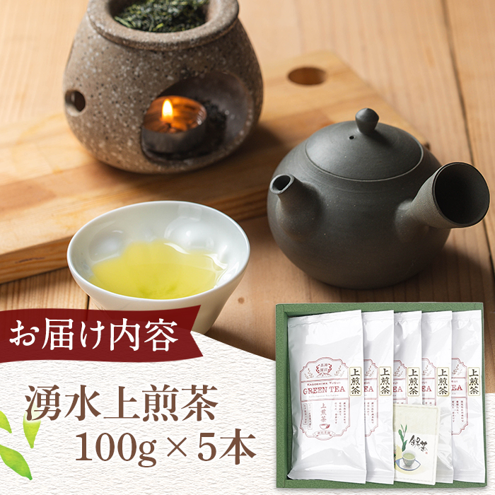 y313 《数量限定》鹿児島県湧水町産！栽培期間中農薬・化学肥料不使用！湧水上煎茶 計500g(100g×5本) 国産 九州産 鹿児島県産 茶葉 お茶 茶 日本茶 緑茶 上煎茶 一番茶 湧水茶 浅蒸し茶 ギフト 贈答 プレゼント 贈り物 令和7年産 【神田茶園】 