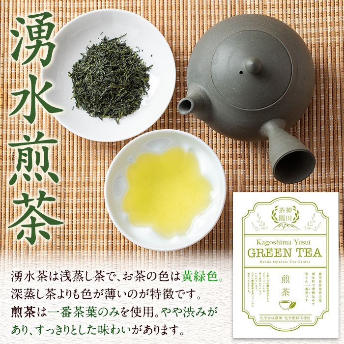 y312 《数量限定》鹿児島県湧水町産！栽培期間中農薬・化学肥料不使用！湧水煎茶(100g×5本) 国産 九州産 鹿児島県産 茶葉 お茶 茶 日本茶 緑茶 煎茶 一番茶 湧水茶 浅蒸し茶 ギフト 贈答 プレゼント 贈り物 令和7年産 【神田茶園】