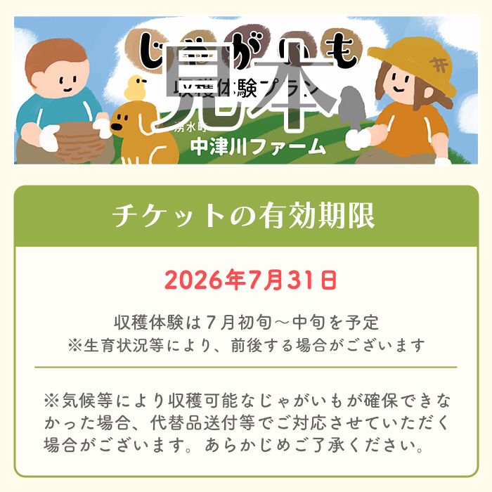 y593 湧水町じゃがいも収穫体験チケット(1列分) 収穫 収穫体験 体験 チケット ジャガイモ 芋 招待券 レジャー 観光 旅行 お土産 おみやげ 持ち帰り 自然 農業体験【中津川ファーム】