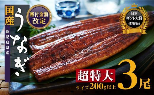 鹿児島県産長蒲焼特大3尾（200g以上×3尾）【鰻 国産うなぎ蒲焼き たれ うな重 ひつまぶし ウナギ 蒲焼 特大 人気 おすすめ 鹿児島県 大崎町 A932】