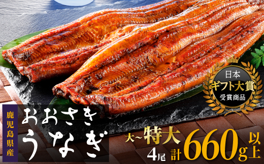 国産 鹿児島県産うなぎ長蒲焼 合計4尾　合計660g以上  | 鹿児島県のうなぎは全国1位の生産量 大崎町の位置する大隅半島は特にうなぎ養殖が盛ん。うなぎの町 大崎町より美味しい 鰻 お届けします。ウナギ 蒲焼き 蒲焼 きざみ ひつまぶし 産地直送 直送 高級 厳選 炭火焼き 冷凍 鹿児島県 大崎町