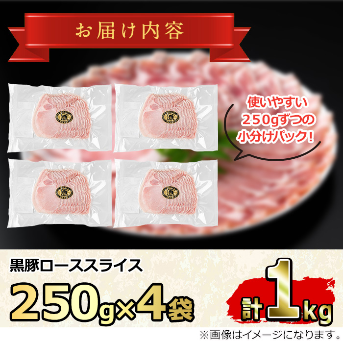 【0305123a】サクラ農場の鹿児島黒豚！ローススライス(約250g×4パック・計約1kg) 国産 黒豚 豚肉 ぶた肉 ロース 短鼻豚 冷凍 冷凍配送 【鹿児島ますや】