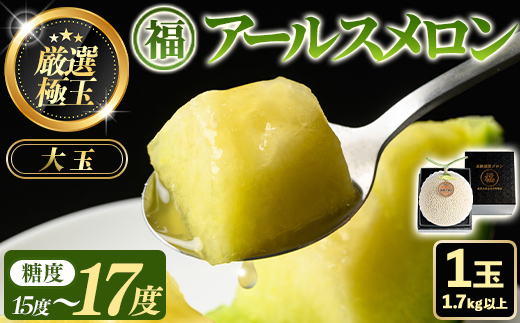 【0151110a】＜厳選極み＞マル福の高級アールスメロン(大玉1玉・1.7kg以上)メロン フルーツ 果物 果実 1キロ 数量限定 期間限定 贈答 贈り物【マル福園芸組合】