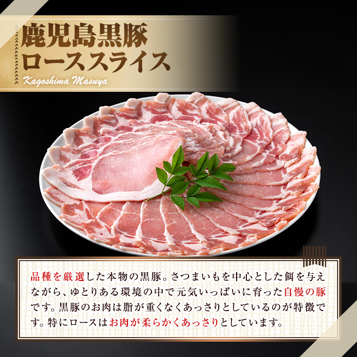 【0305123a】サクラ農場の鹿児島黒豚！ローススライス(約250g×4パック・計約1kg) 国産 黒豚 豚肉 ぶた肉 ロース 短鼻豚 冷凍 冷凍配送 【鹿児島ますや】