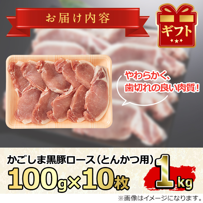 【15577】かごしま黒豚ロースとんかつ用(計1kg・約100g×10枚)国産 豚肉 肉 冷凍 ロース 鹿児島 ステーキ とんかつ【デリカフーズ】