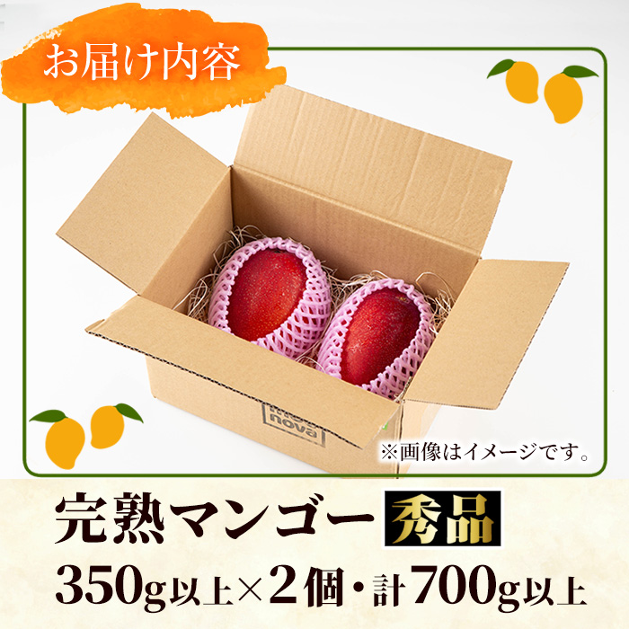【0125938a】《先行予約・数量限定》鹿児島県産南国の恵み完熟マンゴー(秀品・350g以上×2個) 果物 フルーツ 果実 冷蔵 デザート 国産 【東串良物産館ルピノンの里】