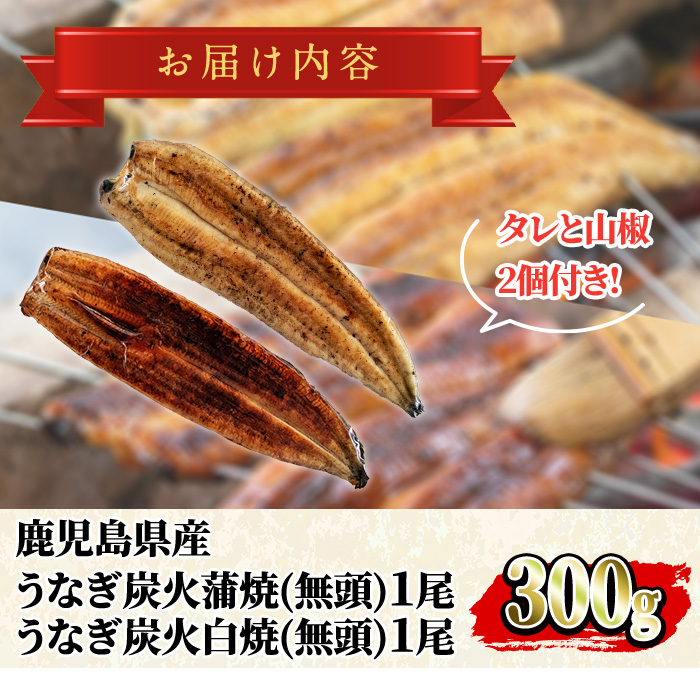 【0174321a】東串良町のうなぎ炭火蒲焼、白焼(無頭)(2尾・計約300g・タレ、山椒付) うなぎ 高級 ウナギ 鰻 国産 白焼き 鹿児島 ふるさと 人気【アクアおおすみ】