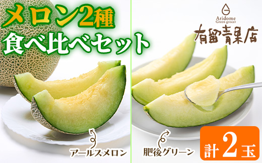 【0203611a】自慢の農家×老舗青果店 メロン食べ比べセット(計2玉) メロン めろん アールスメロン 肥後グリーン 果物 くだもの フルーツ 果実 セット 詰め合わせ 旬 【有留青果】
