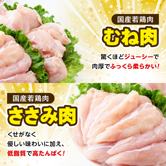 【0074805a-2606】＜2026年6月発送予定＞国産若鶏肉ヘルシーセット(合計3kg・ムネ、ささみ、肩小肉) 鶏肉 鳥肉 とり肉 むね肉 おかず 小分け 国産 【エビス】