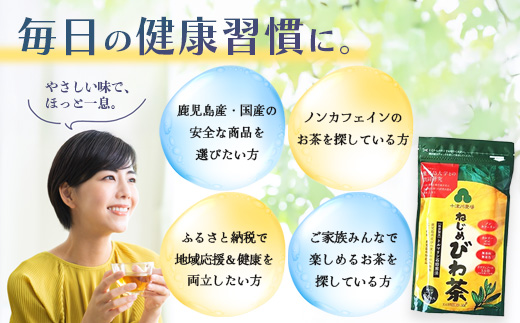 鹿児島県産 ねじめびわ茶 ティーバック 化粧箱入（24包入×3袋）ノンカフェイン TO-402-NP | 国産 お茶 健康茶 ポリフェノール 無香料 無着色 さわやか 甘み 香ばしい おいしい びわの葉 トルマリン石焙煎 産地直送 鹿児島県 南大隅町 十津川農場