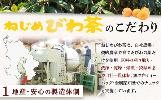 鹿児島県産 ねじめびわ茶 ティーバック 10包入×8袋 ノンカフェイン TO-505-NP | 国産 お茶 健康茶 ポリフェノール 無香料 無着色 さわやか 甘み 香ばしい おいしい びわの葉 トルマリン石焙煎 産地直送 鹿児島県 南大隅町 十津川農場