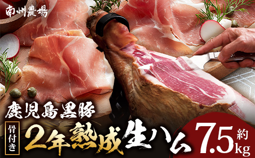鹿児島県産 鹿児島黒豚 骨付き 2年熟成 ≪ 生ハム 原木 ≫ (約7.5kg) ［生ハム固定台付き］NS-516｜肉 お肉 豚肉 豚 にく かごしま黒豚 国産 ハム 生ハム 冷蔵 鹿児島県 南大隅町 南州農場