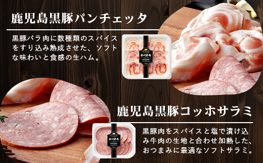 【定期便全3回】かごしま黒豚熟成生ハム４種食べ比べ セット（約540g）NS-519 | 国産 肉 お肉 豚肉 豚 にく ぶた 生ハム 最高峰 熟成ハム コッパ パンチェッタ コッホサラミ スパイス サラミ 冷蔵 詰め合わせ 産地直送 ギフト プレゼント 贈り物 鹿児島県 南大隅町 南州農場
