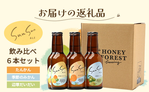 SunSunALE　【定番2種＋辺塚だいだい飲み比べ6本セット】 HF-704 | 柑橘 たんかん 季節のみかん 辺塚だいだい 手作り はちみつ 南大隅町 人気 ビール　