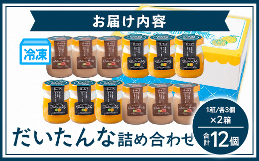 だいたんな詰め合わせ いっしょにセット たんかんゼリー だいたんなショコラ 1箱2種6個入り×2箱 計12個 セット 果肉入り SH-707 | タンカン 辺塚だいだい スイーツ フルーツ ゼリー 手作り おしゃれ 限定スイーツ ジューシー 冷凍 産地直送 オリジナル ギフトボックス プレゼント 鹿児島県 南大隅町 31℃LINE花子