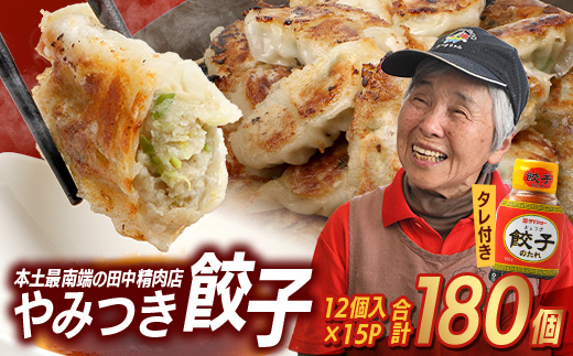 《リピーター続出！》佐多の田中肉屋 ニンニクたっぷりやみつき餃子 180個（12個入×15P） 餃子のタレ2本付き TA-1 | ぎょうざ 餃子 ギョウザ 豚肉 ひき肉 にんにく スタミナ餃子 焼くだけ 簡単 小分け 大容量 手作り お惣菜 おかず 冷凍 鹿児島県 南大隅町 田中精肉店