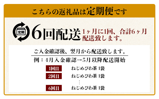 【定期便 全6回】≪6ヶ月連続で毎月お届け≫ 鹿児島県産 ねじめびわ茶 ティーバック ≪1回あたり(24包入×1袋) ≫ ノンカフェイン  TO-2-NP| 国産 お茶 健康茶 びわ茶 ポリフェノール びわの葉 産地直送 ネコポス 鹿児島県 南大隅町 十津川農場