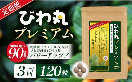 【定期便 全3回】≪3ヶ月連続で毎月お届け≫ びわ丸プレミアム ≪1回あたり(120粒入×1袋) ≫  健康補助食品 びわ茶含有加工食品  TO-10-NP| 国産 びわ茶 びわの葉 サプリメント 乳酸菌 ノンカフェイン ポリフェノール ネコポス 鹿児島県 南大隅町 十津川農場