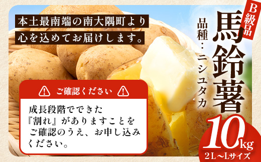 【先行予約】【B級品】(割れ) じゃがいも 馬鈴薯 (バレイショ) ≪2L～L≫ 約10kg×1箱 /ニシユタカ (約30個) ≪2026年3月20日頃より順次発送≫ CS-2 |  家庭用 南大隅町産 産地直送 旬 ポテト ジャガイモ ばれいしょ 新じゃが 春じゃが 春作 国産 鹿児島県 南大隅町 地域商社推進機構