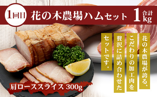 《全2回定期便》花の木農場 みんなでワイワイ大満足セット ハム 詰め合わせ 7種 1kg 豚しゃぶ 3種 900g セット HK-22│定期便 ハム ベーコン クラフトハム 人気 豚肉 しゃぶしゃぶ 豚しゃぶ スライス バラ ロース モモ 鍋 肉 国産 ノウフク 農福連携 鹿児島県 南大隅町 第2花の木ファーム