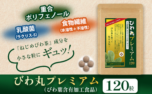 びわ丸プレミアム 1袋(120粒入) 健康補助食品 びわ茶含有加工食品 TO-8-NP| 国産 びわ茶 びわの葉 サプリメント 乳酸菌 ノンカフェイン ポリフェノール ネコポス 鹿児島県 南大隅町 十津川農場