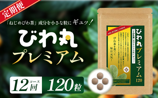 【定期便 全12回】≪12ヶ月連続で毎月お届け≫ びわ丸プレミアム ≪1回あたり(120粒入×1袋) ≫  健康補助食品 びわ茶含有加工食品  TO-12-NP| 国産 びわ茶 びわの葉 サプリメント 乳酸菌 ノンカフェイン ポリフェノール ネコポス 鹿児島県 南大隅町 十津川農場
