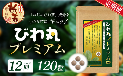［新春］【定期便 全12回】≪12ヶ月連続で毎月お届け≫ びわ丸プレミアム ≪1回あたり(120粒入×1袋) ≫  健康補助食品 びわ茶含有加工食品  TO-12-NP| 国産 びわ茶 びわの葉 サプリメント 乳酸菌 ノンカフェイン ポリフェノール ネコポス 鹿児島県 南大隅町 十津川農場