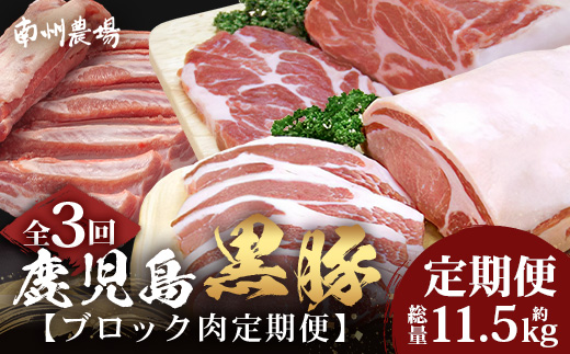 ≪全3回≫【南大隅町限定】食べ応え満点！ ★ かごしま黒豚 ブロック肉 定期便 ★ 鹿児島県産 NS-26 ｜ 肉 豚肉 ぶた 豚 ブタ 黒豚 鹿児島黒豚 ロース ブロック バラ 肩ロース バラブロック 肩ロースブロック ファミリー 業務用 産地直送 限定 鹿児島県 南大隅町 南州農場