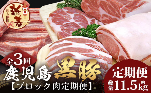 ［新春］≪全3回≫【南大隅町限定】食べ応え満点！ ★ かごしま黒豚 ブロック肉 定期便 ★ 鹿児島県産 NS-26 ｜ 肉 豚肉 ぶた 豚 ブタ 黒豚 鹿児島黒豚 ロース ブロック バラ 肩ロース バラブロック 肩ロースブロック ファミリー 業務用 産地直送 限定 鹿児島県 南大隅町 南州農場