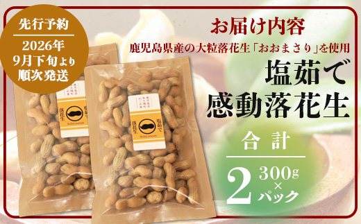 【先行予約 2026年9月下旬～順次発送】鹿児島県産 塩茹でジャンボ落花生（おおまさり） 300g×2パック 冷凍 FR-3 | ラッカセイ ピーナッツ 国産 国産最高級品種 おおまさり 大粒 柔らかい 歯ごたえ おやつ おつまみ ギフト お中元 お歳暮 鹿児島県 南大隅町 株式会社フォレスト