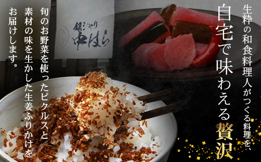 【先行予約】日本料理人が作る　和ピクルス(240ｇ×2瓶)と生姜ふりかけ(70ｇ×1瓶) 合計2種類 3本セット  GN-13｜鹿児島県 南大隅町 野菜 加工品 ピクルス 旬 新鮮 しょうが ふりかけ ごはん ご飯 おにぎり セット 銀シャリ中はら