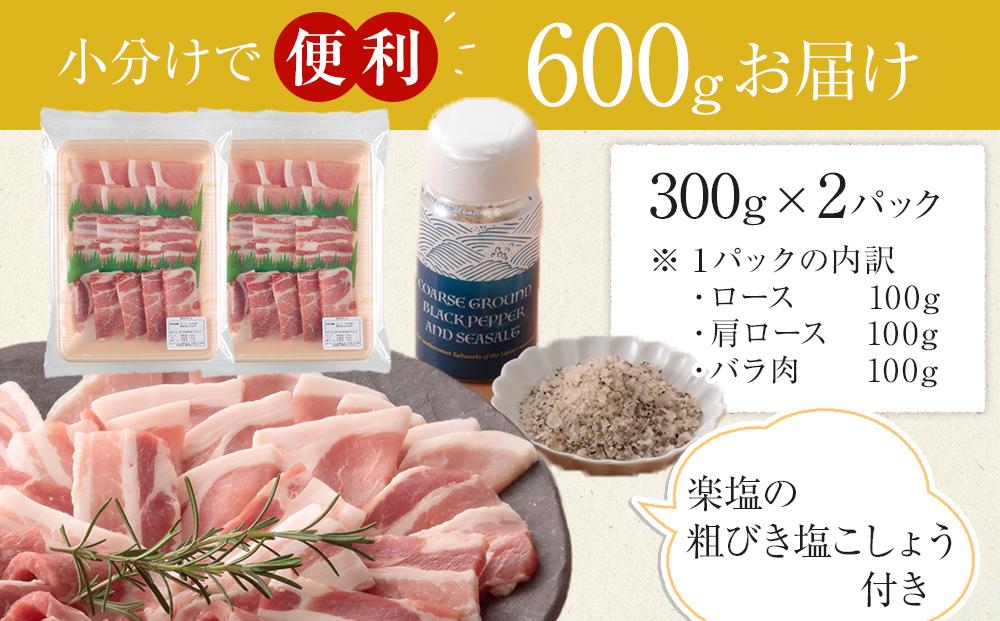 ひかり麦豚 焼肉セット 600g（ 300g×2パック ）＋ 楽塩の粗びき塩こしょう