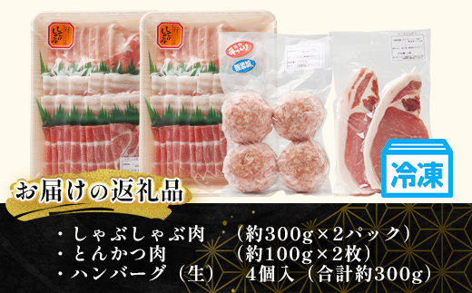 【ふるさと納税】鹿児島県産 ひかり麦豚【しゃぶしゃぶ 食べ比べ + とんかつ肉 + ハンバーグ】セット ≪合計1.1kg≫ HM-702  | 肉 お肉 にく 豚肉 ロース 肩ロース バラ肉 スライス 冷凍 産地直送 新鮮 送料無料 鹿児島県 南大隅町