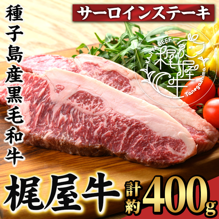 n286 梶屋牛 サーロイン(計約400g・約200g×2枚) 黒毛和牛 国産 九州産 鹿児島県産 牛肉 肉 ビーフ ステーキ 天然飼料 サステナブル 和牛 お祝い 【株式会社Calfields】