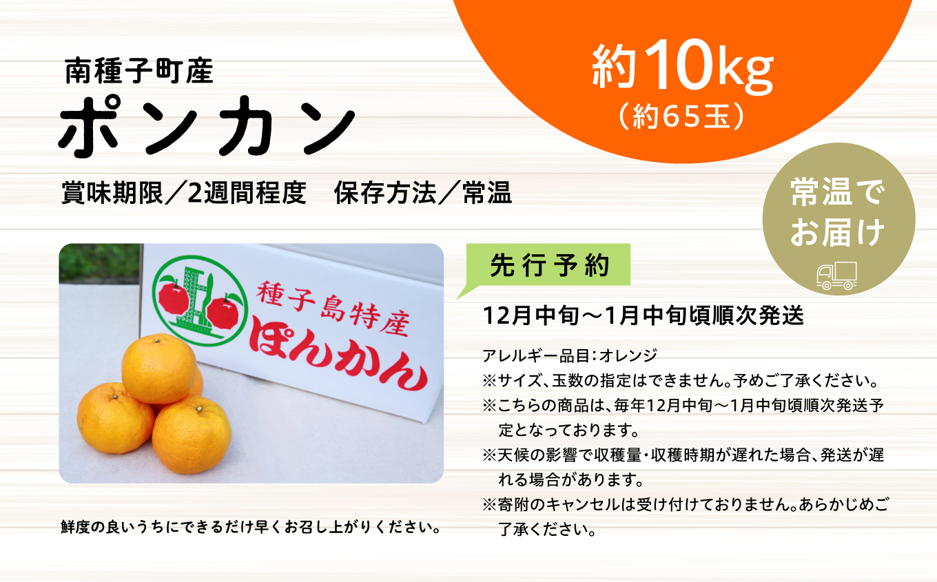 《先行予約　2024年12月以降順次発送 》 種子島産ポンカン約10kg （約65玉）【南種子町果樹部会】