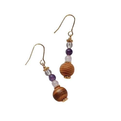 屋久杉×2月誕生石　イヤリング