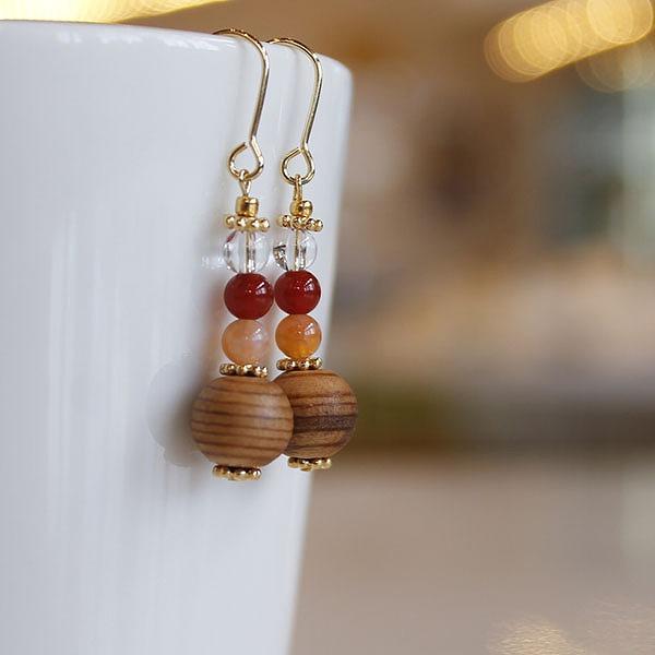 屋久杉×7月誕生石　樹脂イヤリング