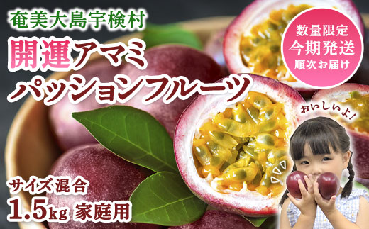 【2026年6月～7月頃順次発送予定】パッションフルーツ 1.5kg ( 家庭用 ) バラ詰め サイズ混合 【数量限定 期間限定】 鹿児島県産 国産 奄美大島 宇検村 果物 フルーツ リリコイ 果物時計草 デザート 旬 新物 奄美大島開運酒造