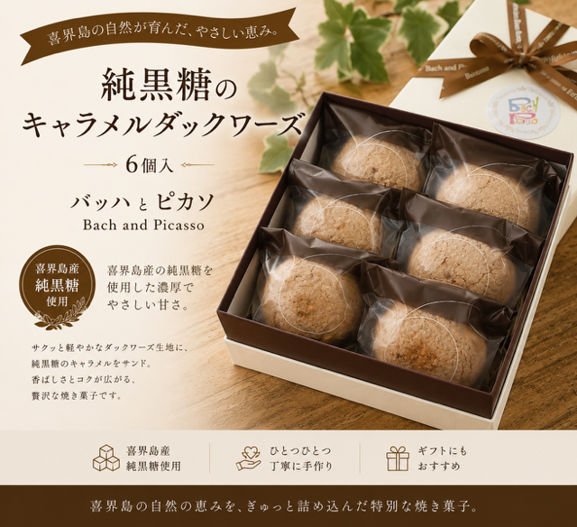純黒糖のキャラメルダックワーズ(６個入り)【バッハとピカソ】