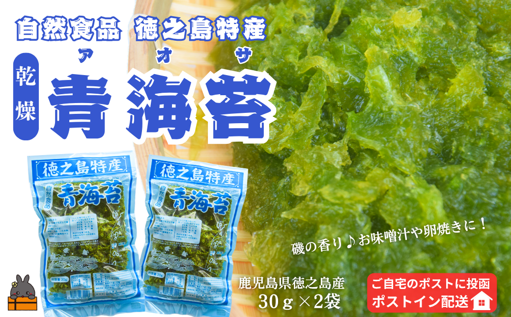 【2026年とれたて！】自然食品 徳之島特産 青海苔（アオサ）（2袋）【ポストイン配送】( アオサ あおさ のり 海苔 乾物 徳之島 奄美 鹿児島 お味噌汁 料理 てんぷら 卵焼き 美味しい 新鮮 )