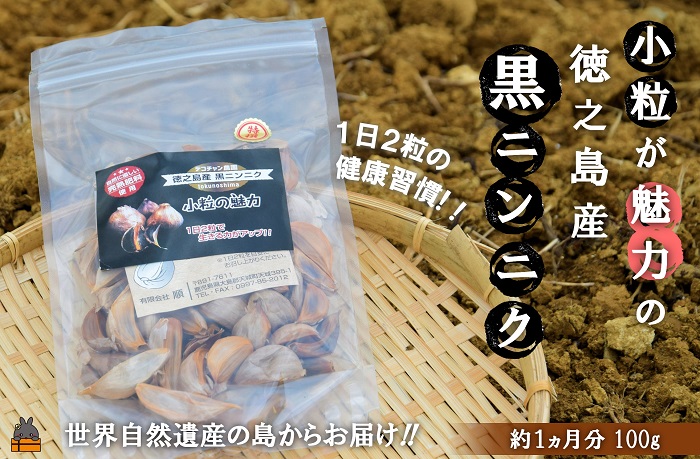 ～こだわりの小粒が魅力！～徳之島産黒ニンニク（100g） ( にんにく 健康食品 黒にんにく 自家栽培 徳之島 奄美 世界自然遺産 野菜 こだわり 完熟肥料 安心 安全 長寿 デコチャン農園 甘み フルーツのような美味しさ レターパック配送 ポストイン )