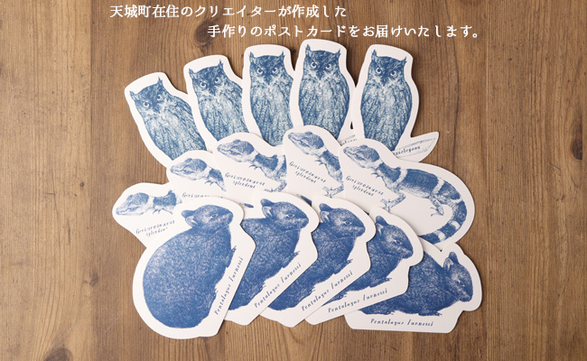 【世界自然遺産登録記念】 手作りポストカード 3種類×5枚セット 合計15枚 ボールペンアート 絵葉書 ウサギ トカゲ フクロウ