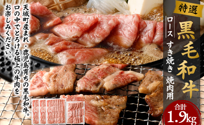 特選 黒毛和牛 ロース すき焼き＆焼肉セット 計1.9kg（すき焼き用 500g×3・焼肉用 400g）国産 牛肉 Z-2