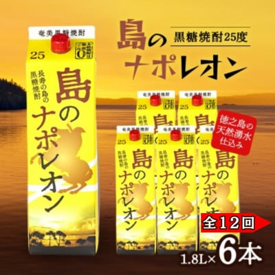 【毎月定期便】奄美黒糖焼酎 島のナポレオン 1,800ml 紙パック 6本セット全12回【4074156】