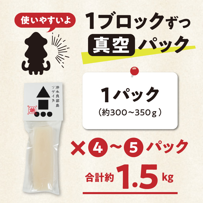 冷凍保存ＯＫ！エメラルドブルーの美しい海で育ったおいしいソデイカ冷凍ブロック約1.5キロ（5～6人前）！