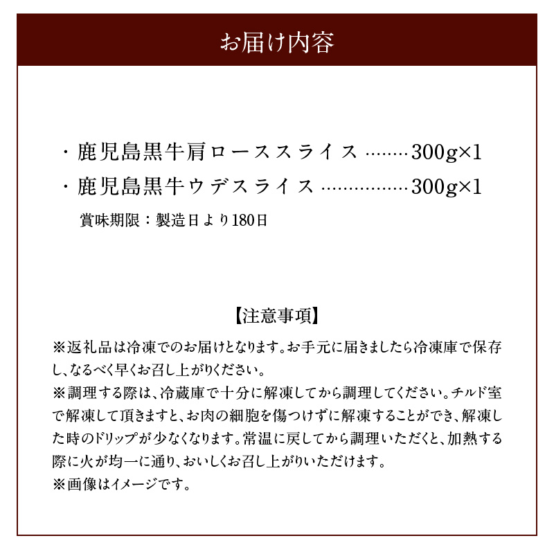 鹿児島黒牛スライス（肩ロース・ウデ）セット 600g