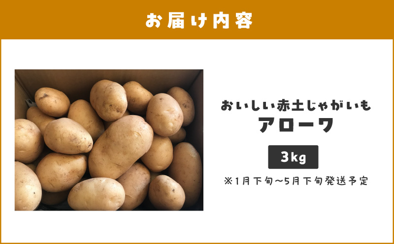 【2025年先行予約】沖永良部島産 おいしい赤土じゃがいも アローワ 3kg【1月下旬〜5月下旬】　W009-070u-01